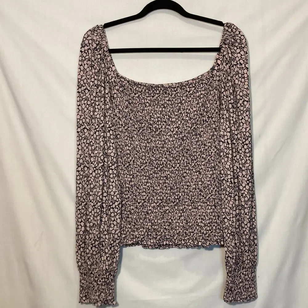 Boden Smocked Bodice Blouson Top Puff Sleeve Pink Floral Size 14